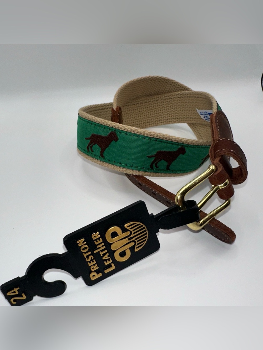 Preston Leather Dog Hunting Belt Solid Brass Buckle Kids Size 24 Made in USA